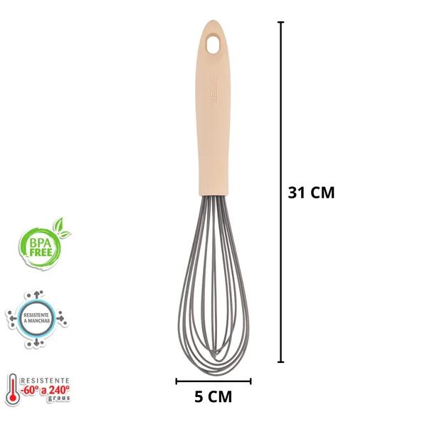 BATEDOR MANUAL FIO SILICONE COM CABO PP 31CM CINZA/CREME UN WECK