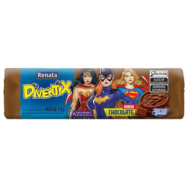 BISCOITO DESCOLADOS RECHEADO CHOCOLATE DIVERTIX 112G RENATA