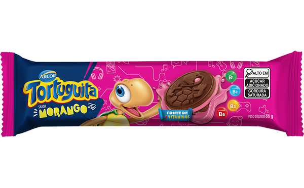 BISCOITO RECHEADO MORANGO TORTUGUITA 86G ARCOR