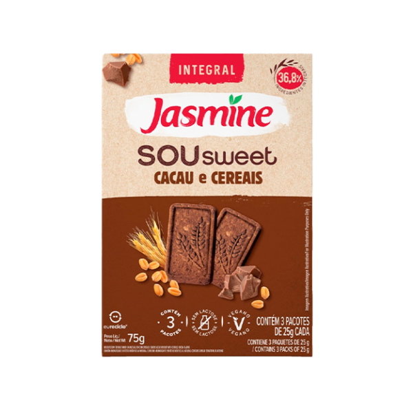 BISCOITO SOU SWEET CACAU E CEREAIS INTEGRAL 75G JASMINE