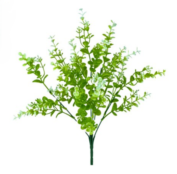 BUQUE BUXINHO 37CM COM 21 FOLHAS BRANCO E VERDE