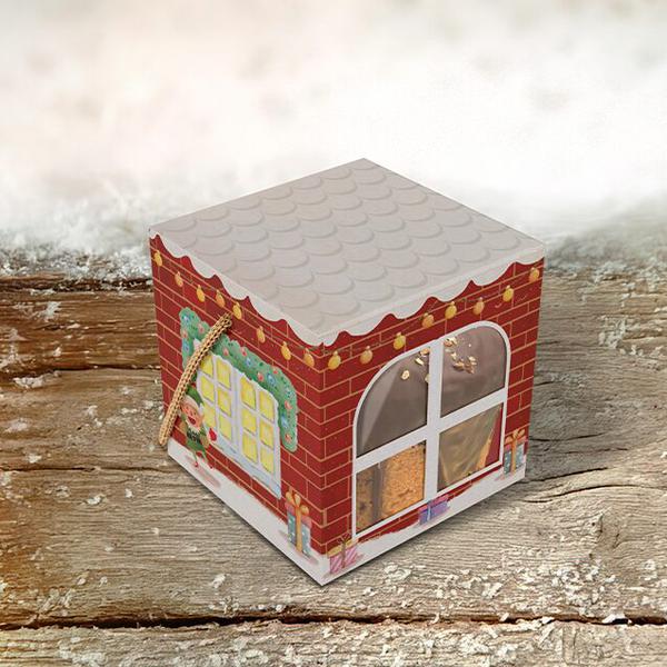 CAIXA COM ALCA/VISOR MINI PANETONE CONTO DE  NATAL UN IDEIA