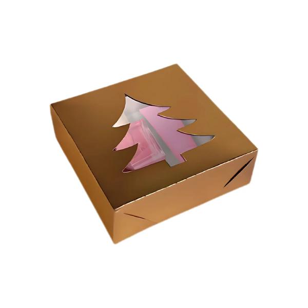 CAIXA COM VISOR ARVORE LAMINADA OURO NATAL LUZ UN IDEIA