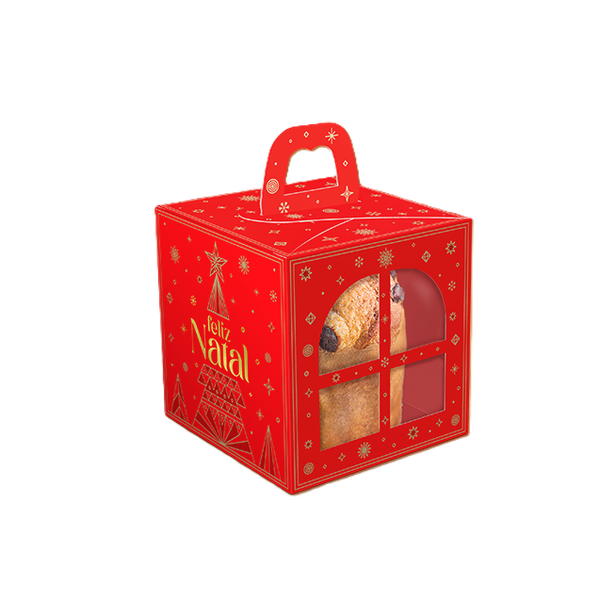 CAIXA COM VISOR JANELA MINI PANETONE BRILHOS DE NATAL UN IDEIA