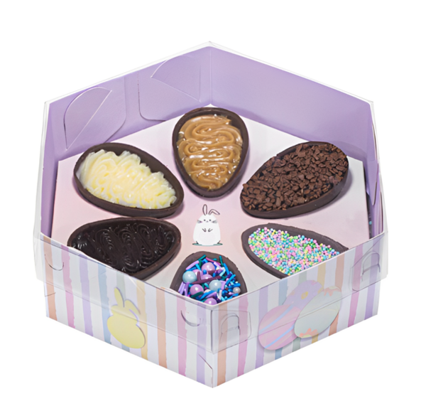 CAIXA HEXA OVO ENCANTO 6/50G PASCOA CUTE UN IDEIA
