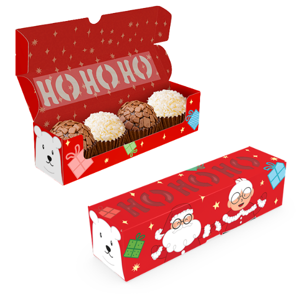 CAIXA HO HO HO COM VISOR 4 DOCES NATAL DIVERTIDO UN IDEIA