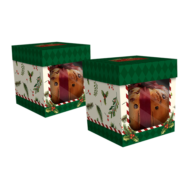 CAIXA MINI PANETONE COM VISOR VERDE NATAL CLASSICO UN REGINA