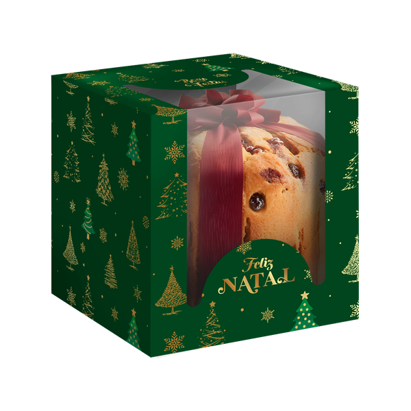 CAIXA PANETONE VERDE COM VISOR  NATAL CLASSICO UN REGINA