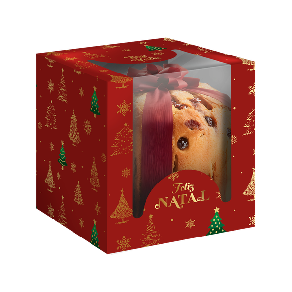 CAIXA PANETONE VERMELHA COM VISOR  NATAL CLASSICO UN REGINA