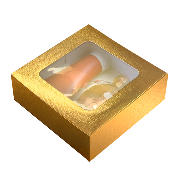 CAIXA PRESENTE METALIZADA COM VISOR 15X15X5CM OURO UN IDEIA