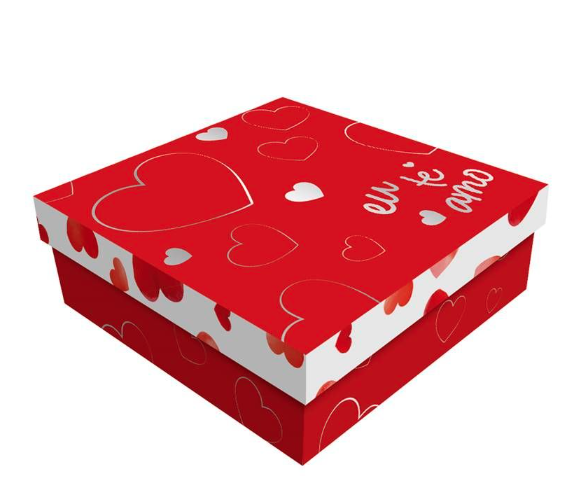 CAIXA PRESENTE QUADRADA COM TAMPA 17X17X5CM AMORE UN REGINA