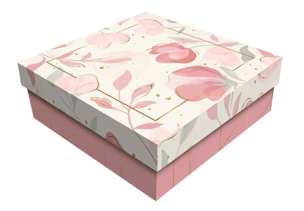 CAIXA PRESENTE QUADRADA COM TAMPA 17X17X5CM ELEGANCE ROSE UN REGINA
