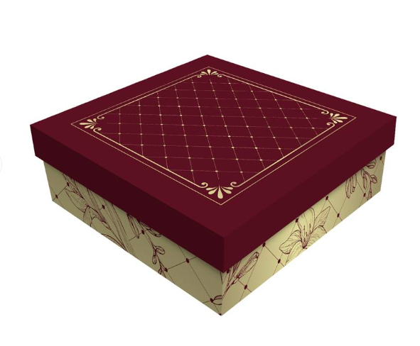 CAIXA PRESENTE QUADRADA COM TAMPA 17X17X5CM ROYAL MARSALA UN REGINA