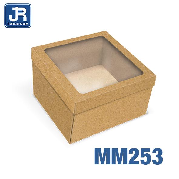 CAIXA QUADRADA 14X14X8CM COM VISOR KRAFT UN JR EMBALAGENS