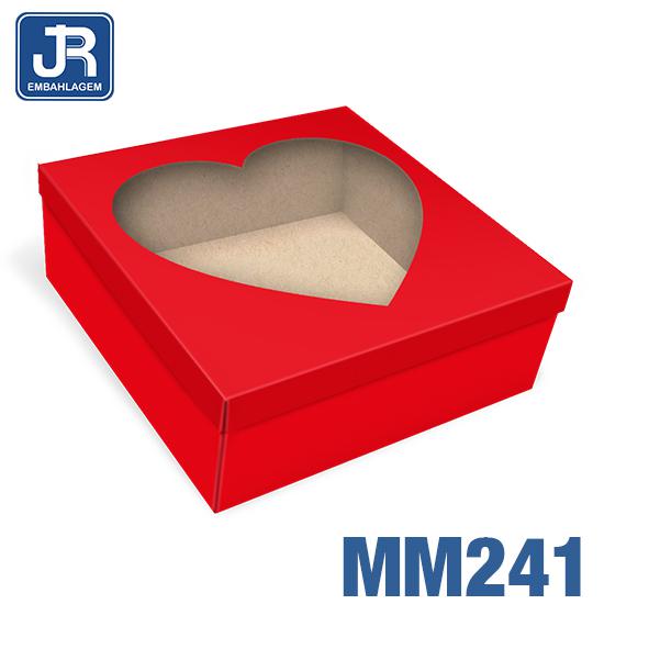 CAIXA QUADRADA 21X21X8,5CM COM VISOR CORACAO VERMELHO UN JR EMBALAGENS