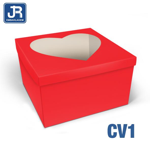 CAIXA QUADRADA VISOR 27X27X15,5CM CORACAO VERMELHO UN JR EMBALAGENS