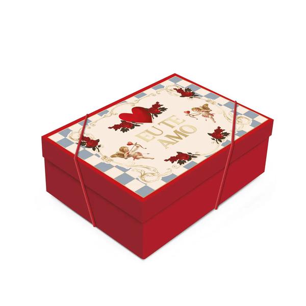 CAIXA RETANGULAR COM TAMPA HISTORIA DE AMOR 24X18X8CM P UN CROMUS