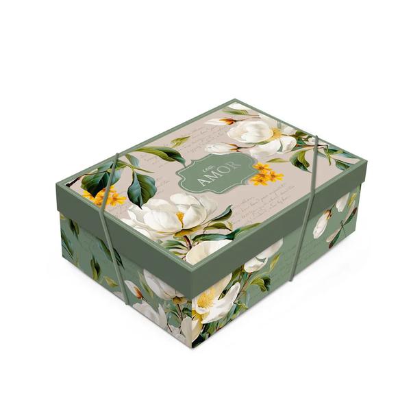 CAIXA RETANGULAR COM TAMPA KRAFT VALENTINA 46X33X14CM G UN CROMUS
