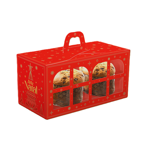 CAIXA VISOR JANELA 2 MINI PANETONES BRILHOS DE NATAL UN IDEIA
