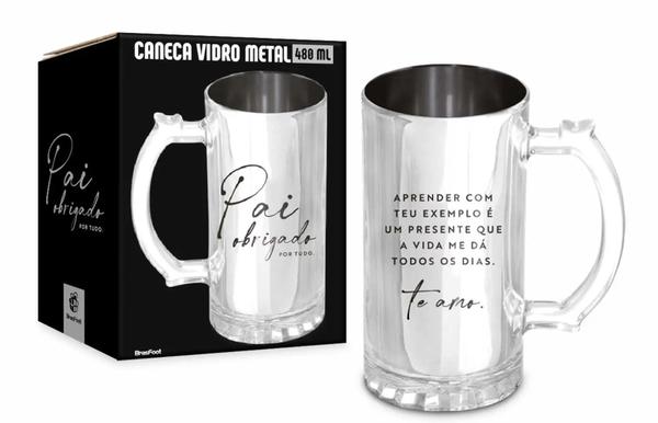 CANECA VIDRO BERLIM  METALIC 480ML PAI OBRIGADO UN