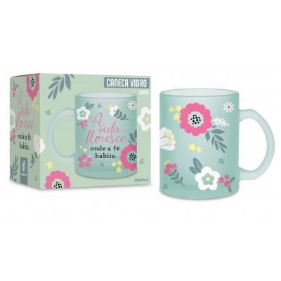 CANECA VIDRO DIAMOND FE A VIDA FLORESCE UN