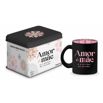 CANECA VIDRO DIAMOND METALIC LATA 300ML  MAE MELHOR AMOR DO MUNDO