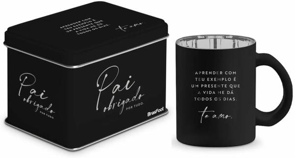 CANECA VIDRO DIAMOND METALIC LATA 300ML PAI OBRIGADO UN
