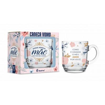 CANECA VIDRO ELEGANCE PARA MINHA MAE COM CARINHO UN