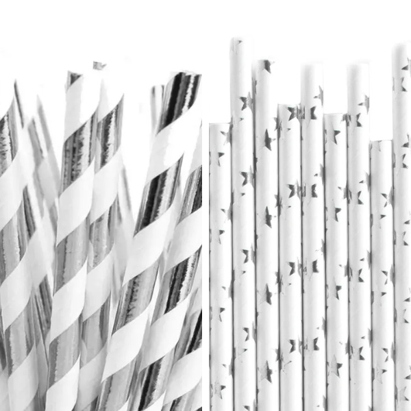 CANUDO PAPEL PRATEADO ESTAMPADO 12UN BPG