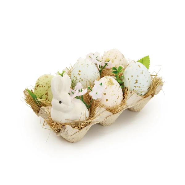 CARTELA OVOS DECORATIVA C/ FOLHAS ROS/AZL/VRD UN