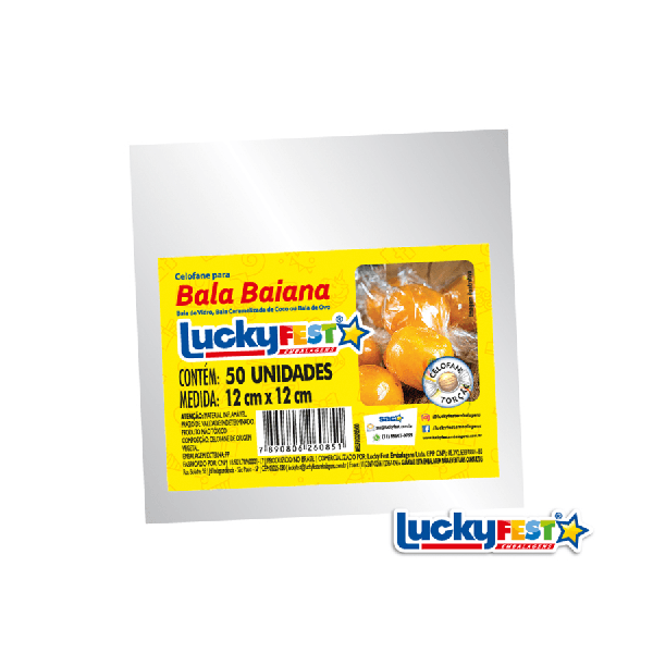CELOFANE PARA BALA BAIANA 12X12CM 50UN LUCKY FEST