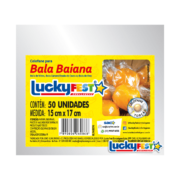 CELOFANE PARA BALA BAIANA 15X17CM 50UN LUCKY FEST
