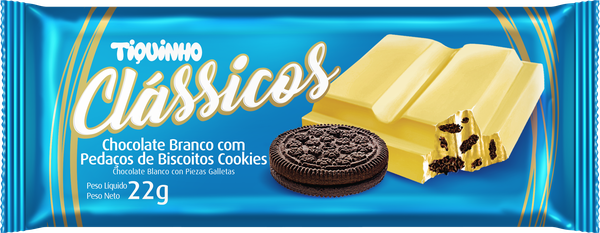 CHOCOLATE CLASSICOS BRANCO COM COOKIES 22G TIQUINHO