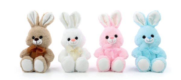 COELHO PELUCIA COM LACO SORTIDO MRR/BCO/ROS/AZL 25CM UN CROMUS