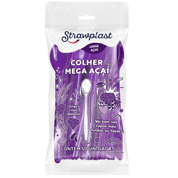 COLHER LONGA ROXA 50UN STRAWPLAST