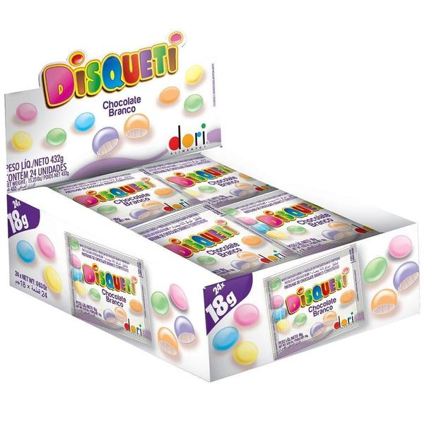 CONFEITO DISQUETI CHOCOLATE BRANCO 24X18G DORI