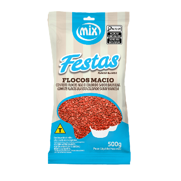 CONFEITO FLOCOS MACIO VERMELHO SABOR BAUNILHA 500G MIX