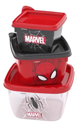 CONJUNTO POTE QUADRADO 3UN 140/270/470ML HOMEM ARANHA UN PLASUTIL