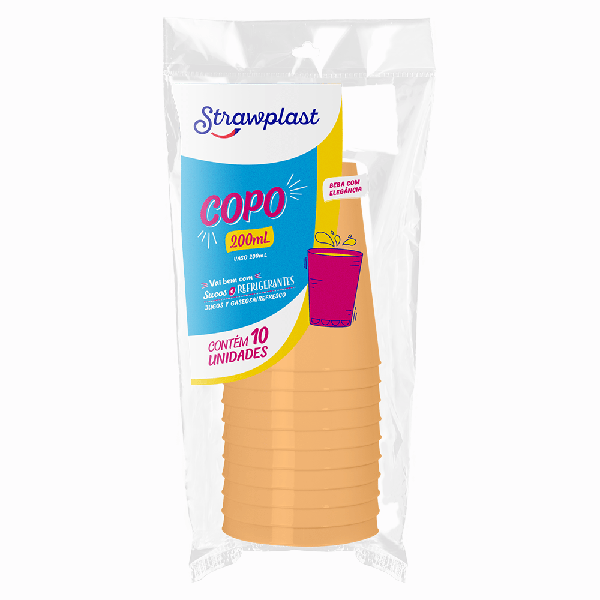 COPO 200ML LARANJA CANDY 10UN STRAWPLAST