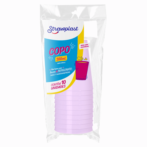 COPO 200ML LILAS CANDY 10UN STRAWPLAST