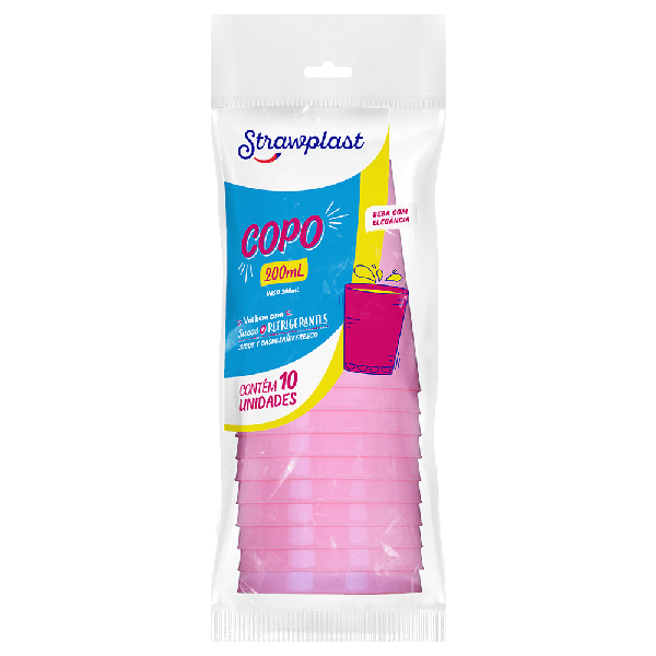 COPO 200ML ROSA 10UN STRAWPLAST