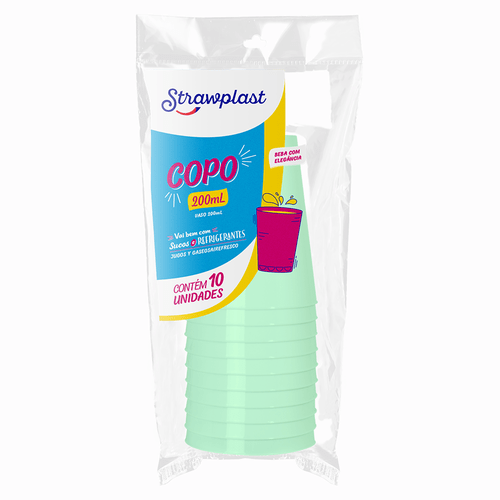 COPO 200ML VERDE CANDY 10UN STRAWPLAST