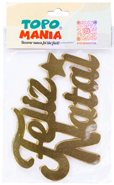 DECORACAO BOLO FELIZ NATAL OURO METALIZADO 6UN TOPO MANIA