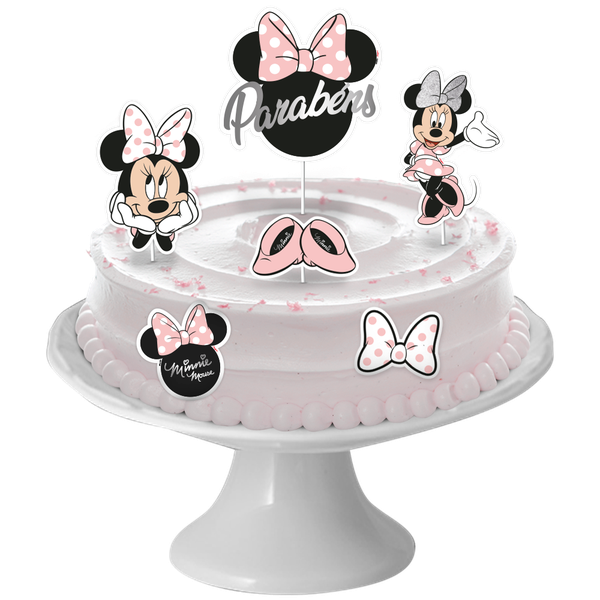 DECORACAO DE BOLO CENARIO MINNIE MOUSE ROSA UN REGINA