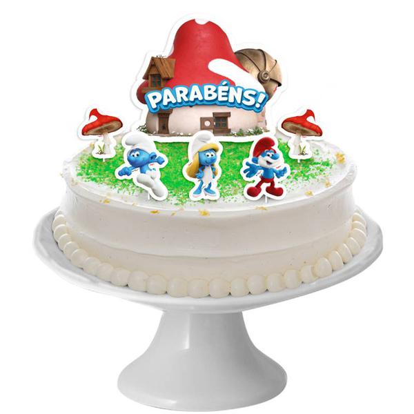 DECORACAO DE BOLO CENARIO OS SMURFS 06UN REGINA