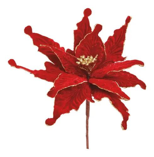 DECORACAO FLOR POENSETIA VELUDO VMR 30CM UN CROMUS