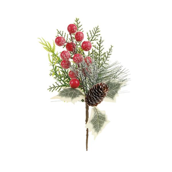 DECORACAO GALHOS C/FOLHAS FRUTA PICK VRM/VRD 26CM UN CROMUS