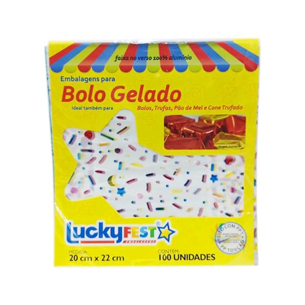 EMBALAGEM BOLO GELADO 20X22CM CONFEST BRANCO 100UN LUCKY FEST