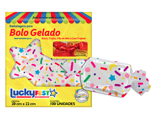 EMBALAGEM BOLO GELADO 20X22CM CONFEST BRANCO 100UN LUCKY FEST