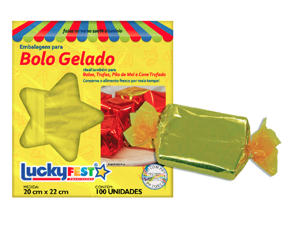 EMBALAGEM BOLO GELADO 20X22CM OURO BRILHANTE 100UN LUCKY FEST